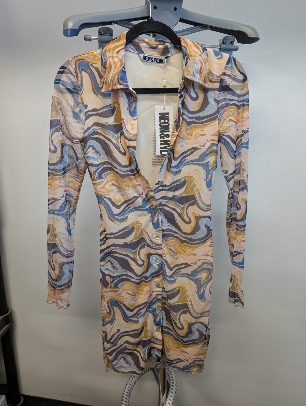 Neon & Nylon Marble Print Sheer Shirt Dress - Like New, Never Used